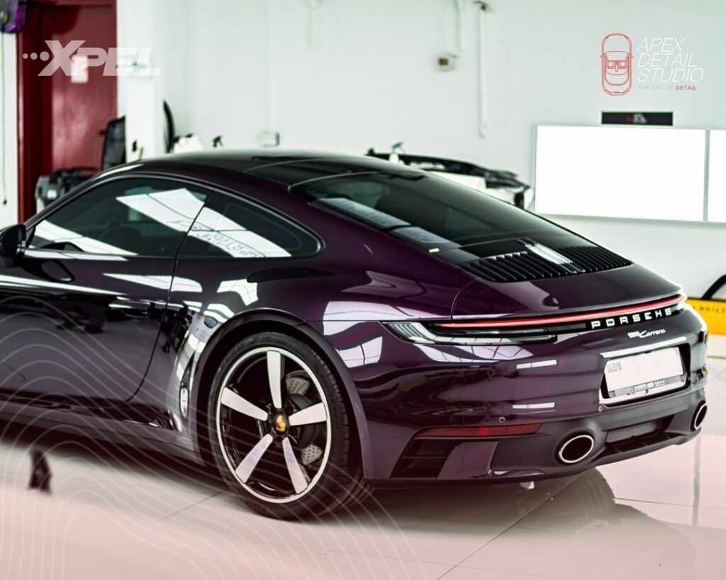 Rear view of a Porsche 911 Carrera protected with XPEL Ultimate Plus, highlighting its pristine paint finish.
