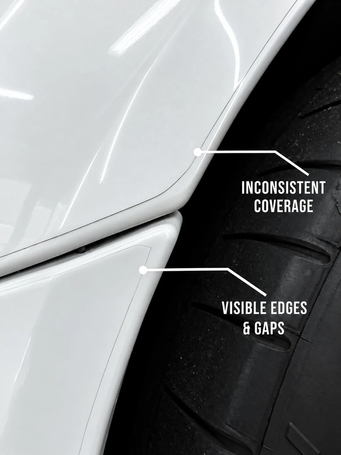 Typical install: film cut short with visible edges and gaps