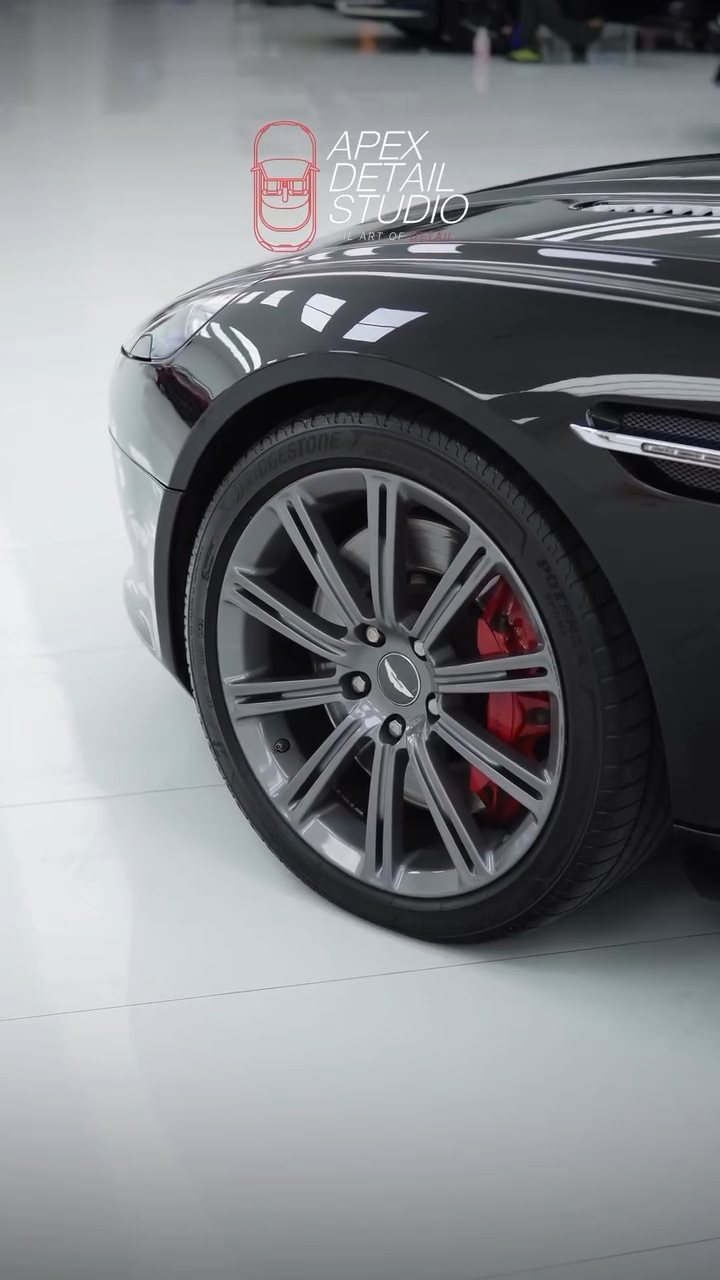 Aston Martin Rapide wheel and front wing after PPF at Apex Detail Studio Dubai