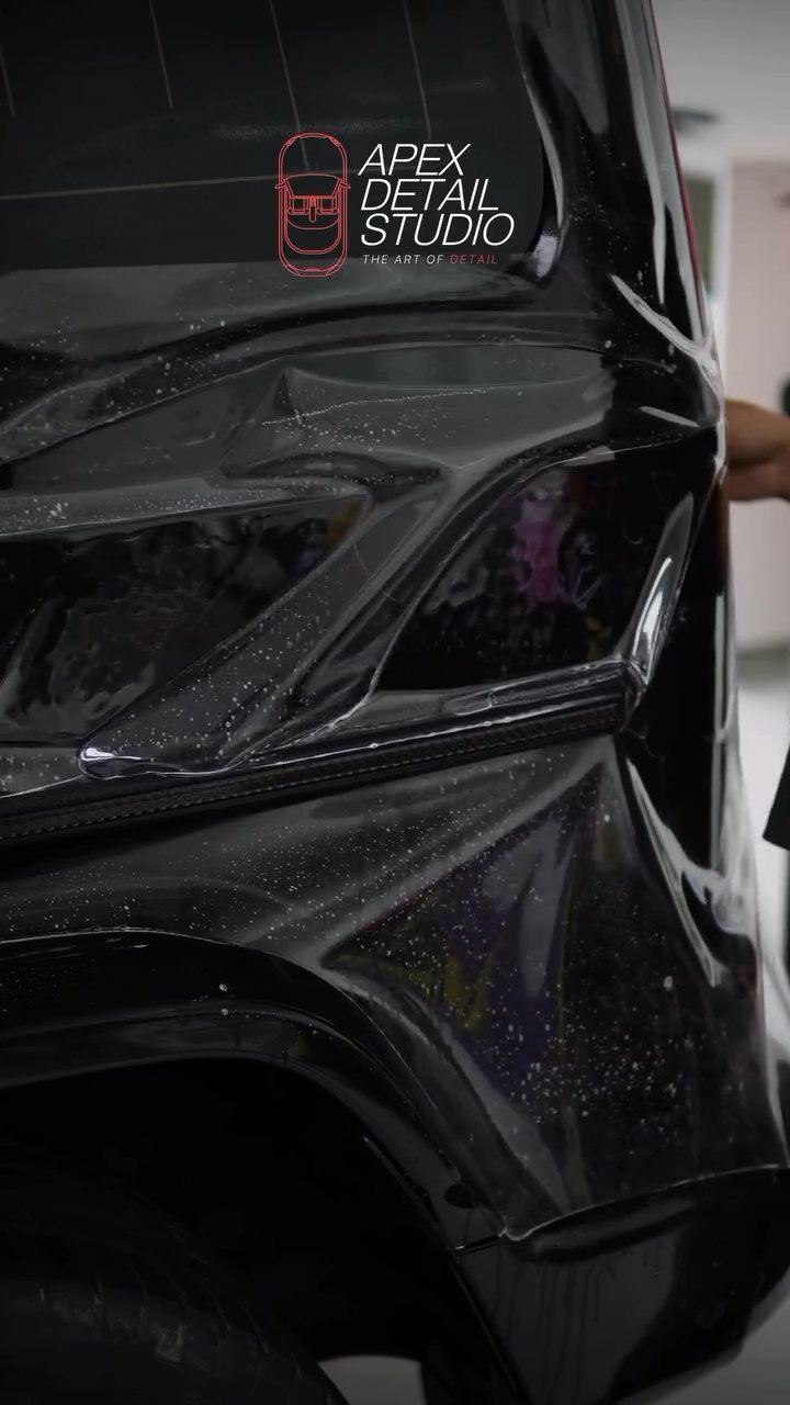 PPF fitted over the Mercedes-AMG G63 headlight and wing at Apex Detail Studio