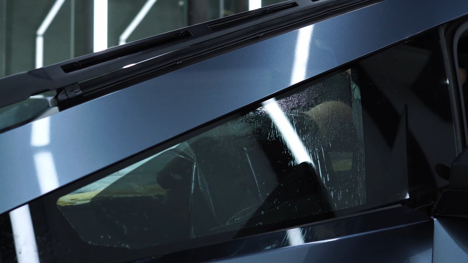 Tesla Cybertruck door glass after window tinting